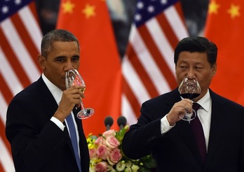 Obama y Xi Jinping, durante un banquete. (Greg BAKER/AFP PHOTO)