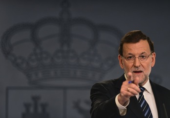 El presidente del Gobierno español, Mariano Rajoy, durante su comparecencia de hoy. (Pierre-Philippe MARCOU /AFP PHOTO)