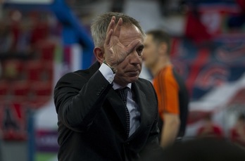 Premonitorio gesto de Crespi durante el choque. (Raúl BOGAJO / ARGAZKI PRESS)