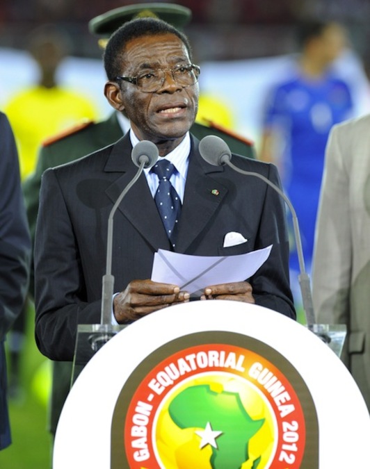 Teodoro Obiang, presidente de Guinea Ecuatorial, en la Copa África de 2102. (Abdelhak SENNA / AFP) 