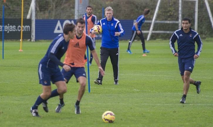Sesión de trabajo de la Real, con David Moyes al mando. (Andoni CANELLADA/ARGAZKI PRESS)