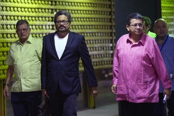 Los representantes de las FARC, este miércoles en La Habana. (Yamil LAGE / AFP)