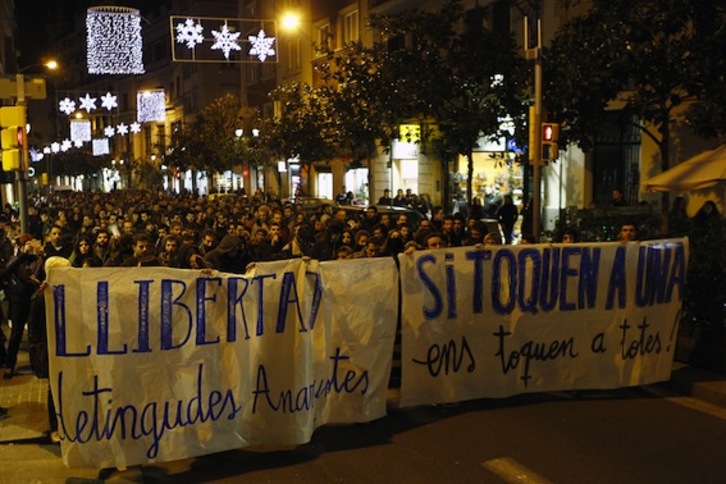 Manifestación en Barcelona en solidaridad por los arrestados en la ‘Operación Pandora’. (Quique GARCÍA/AFP PHOTO)