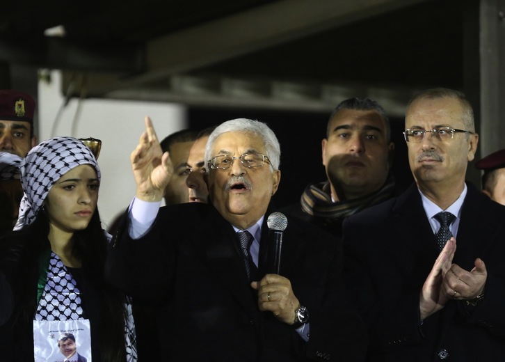 Mahmud Abbas, durante un acto de hoy. (MOMANI / AFP)