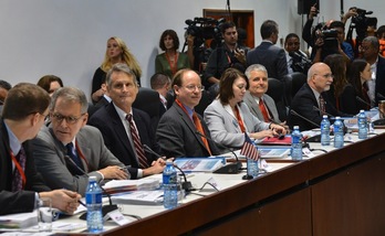 La delegación de Estados Unidos, en el Palacio de Convenciones de La Habana. (Adalberto ROQUE/AFP) 
