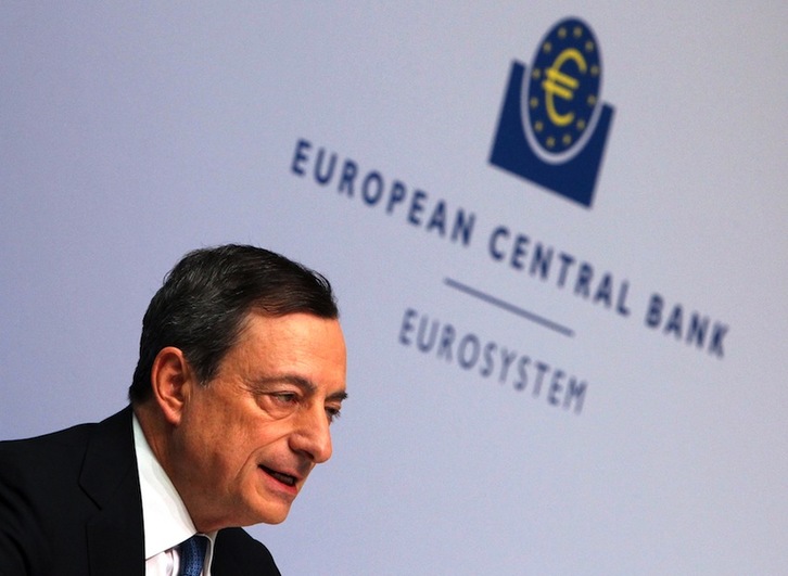 El presidente del BCE, Mario Draghi, en la comparecencia posterior al Consejo de Gobierno. (Daniel ROLAND/AFP)