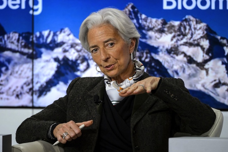 Christine Lagarde, durante el Foro Económico Mundial. (Fabrice COFFRINI / AFP)