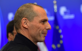 Yannis Varoufakis, en la reunión del eurogrupo. (Emmanuel DUNAND / AFP)