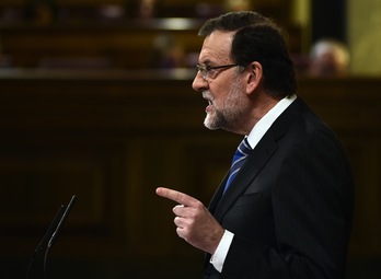 El presidente del Gobierno español, Mariano Rajoy, durante su intervención en el Debate sobre el Estado de la Nación. (Pierre-Philippe MARCOU/AFP)