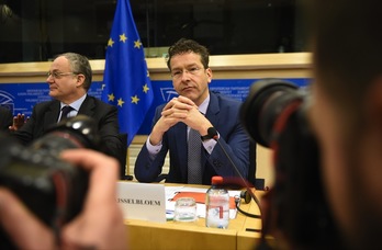 El presidente del Eurogrupo, Jeroen Dijsselbloem, esta mañana en el Parlamento Europeo. (John THYS/AFP) 