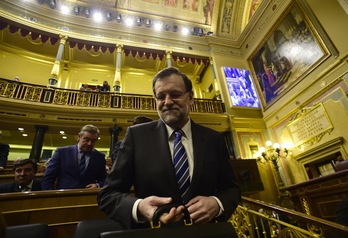 Mariano Rajoy, antes de la comparecencia de hoy. (Pierre-Philippe MARCOU / AFP)