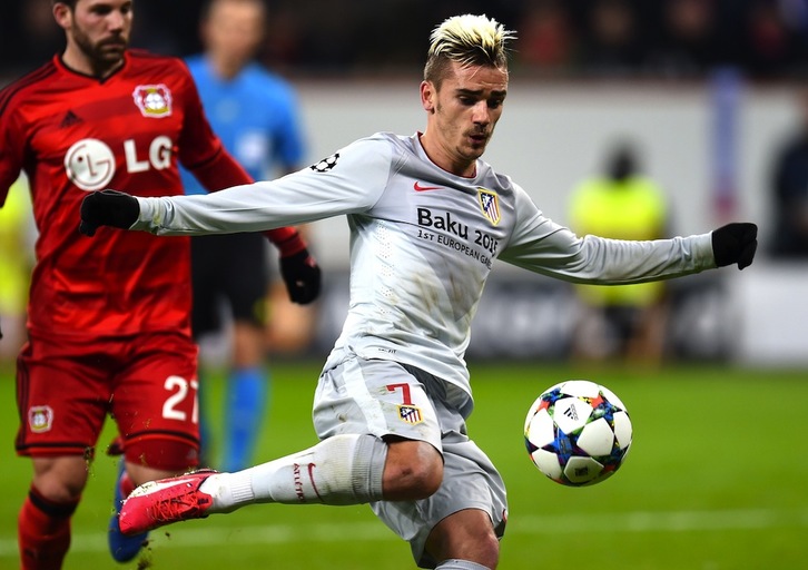 Antoine Griezmann, en un instante del encuentro frente al Leverkusen. (Patrick STOLLARZ / ARGAZKI PRESS)
