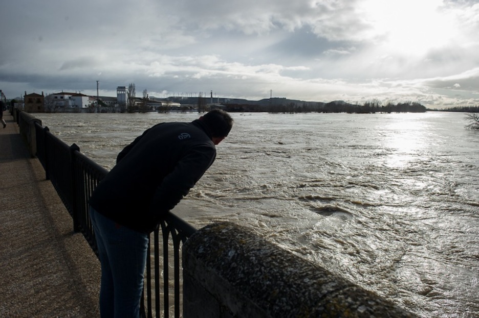 Una persona observa el caudal del Ebro a su paso por Tutera. (Iñigo URIZ/ARGAZKI PRESS)