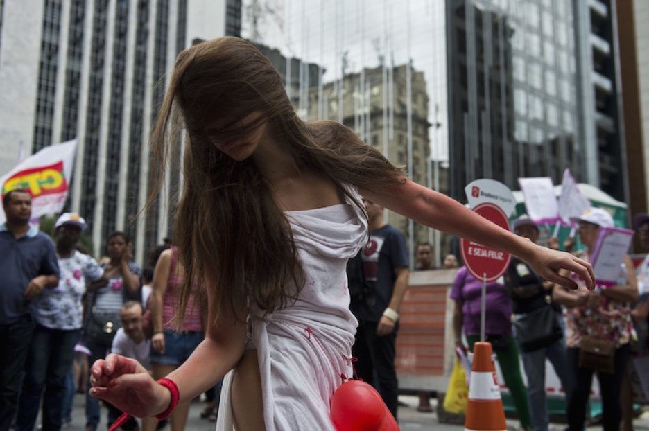 <strong>Sao Paulo.</strong> Performance por la legalización del aborto. (Nelson ALMEIDA)