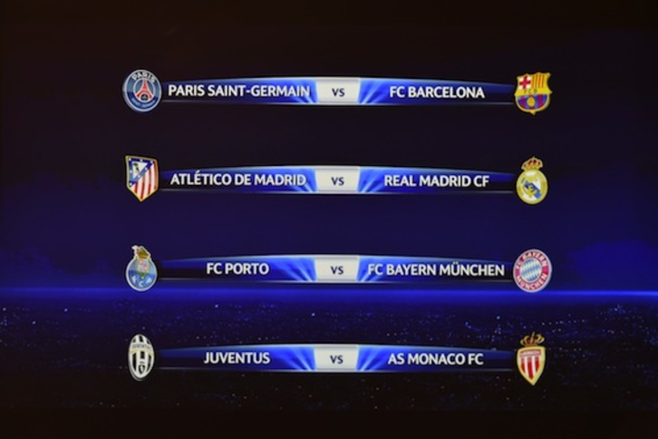 Emparejamientos para los cuartos de final de la Champions League. (Fabrice COFFRINI/AFP PHOTO)