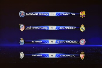 Emparejamientos para los cuartos de final de la Champions League. (Fabrice COFFRINI/AFP PHOTO)