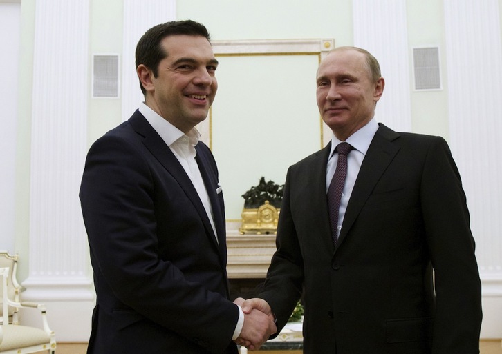 Alexis Tsipras y Vladimir Putin se han reunido en el Kremlin. (Alexander ZEMLIANICHENKO)