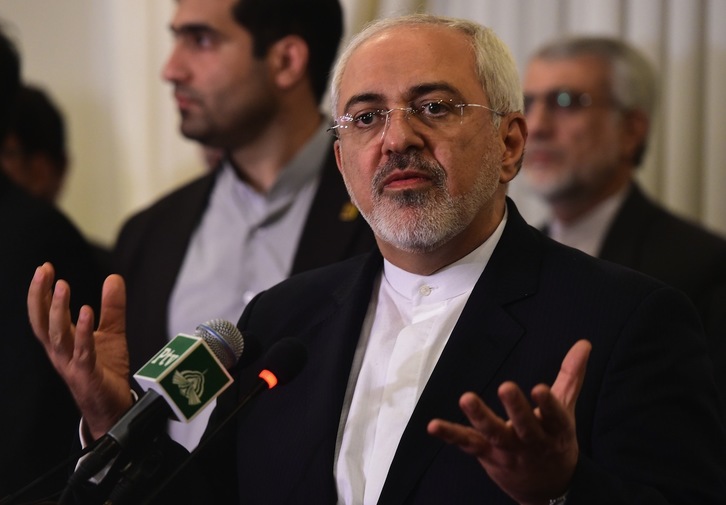 Mohamed Javad Zarif, ministro de Asuntos Exteriores iraní, en un acto anterior. (Farooq NAEEM / AFP)