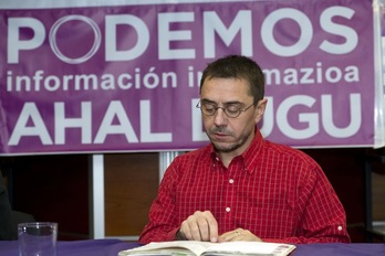 Juan Carlos Monedero, en una imagen de archivo de una conferencia en Donostia. (Juan Carlos RUIZ/ARGAZKI PRESS)