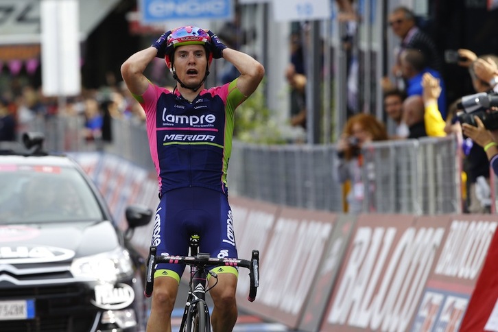 Jan Polanc ha llegado en solitario a la meta de Abetone. (Luk BENIES/AFP)