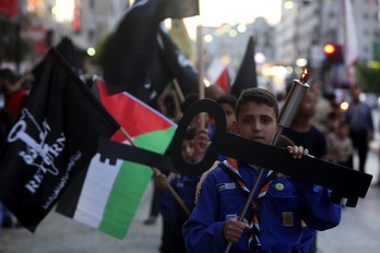 Un niño palestino, durante la conmemoración de la Nakba en Nablus. (Jaafar ASTIYEH/AFP PHOTO)