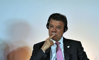 Juan Manuel Santos, durante un acto celebrado hoy. (Guillermo LEGARIA / AFP)