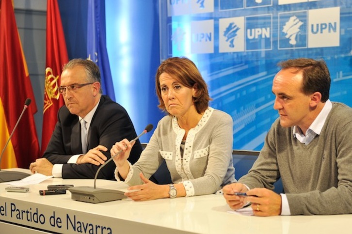 Rueda de prensa de Enrique Maya, Yolanda Barcina y Javier Esparza. (Idoia ZABALETA / ARGAZKI PRESS)