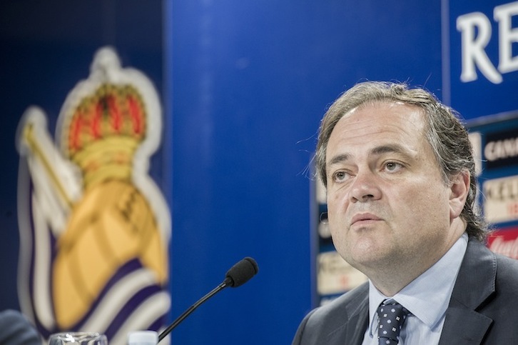 Jokin Aperribay ha comparecido este martes para informar sobre la actualidad del club. (Gorka RUBIO / ARGAZKI PRESS)