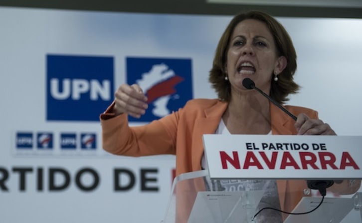 Yolanda Barcina, durante su intervención. (Jagoba MANTEROLA/ARGAZKI PRESS)