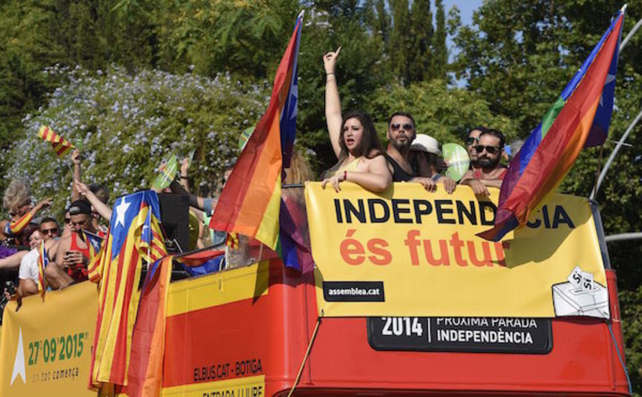 <strong>Barcelona</strong> «Próxima parada: Independencia» durante la marcha de la capital catalana. (Lluis GENE | AFP)