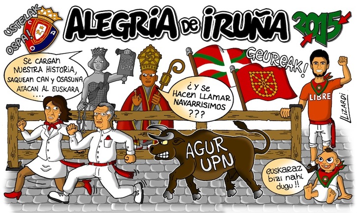 Pancarta que portará la peña Alegria de Iruña en los sanfermines 2015. 