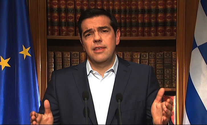 Alexis Tsipras, en la comparecencia de esta tarde. (AFP)