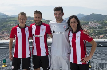 Carlos Gurpegui, Iago Herrerín, Irene Paredes, eta Amaia Olabarrieta Iberdrola Dorrean. (Luis JAUREGIALTZO /ARGAZKI PRESS)