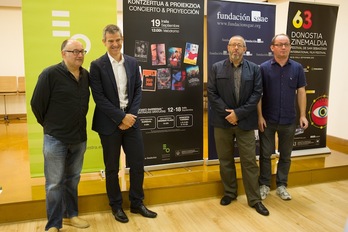 José Luis Rebordinos, Oriol Roch, Manuel Aguilar y Pascal Gaigne, en la presentación del concierto de la OSE. (Juan Carlos RUIZ/ARGAZKI PRESS) 
