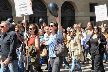 Manifestación por las calles de Iruñea en solidaridad con los refugiados. (Idoia ZABALETA/ARGAZKI PRESS)