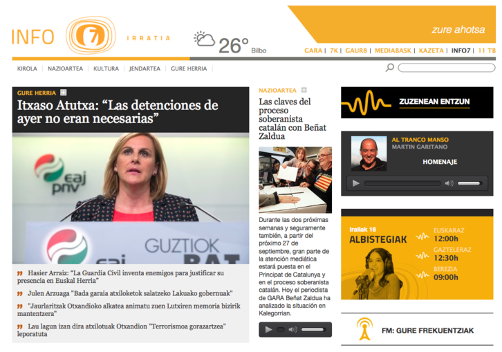 Captura de pantalla de la portada de Info7.eus.