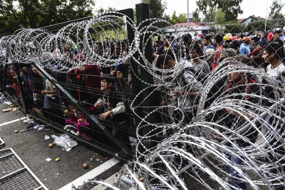 Todavía cientos de refugiados se agolpan frente a la alambrada colocada pro Hungría. (Armend NIMANI / AFP) Todavía cientos de refugiados se agolpan frente a la alambrada colocada pro Hungría. (Armend NIMANI / AFP)