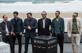 ‘Moira’ filmeko zuzendari eta aktoreak. (Jagoba MANTEROLA/ARGAZKI PRESS)