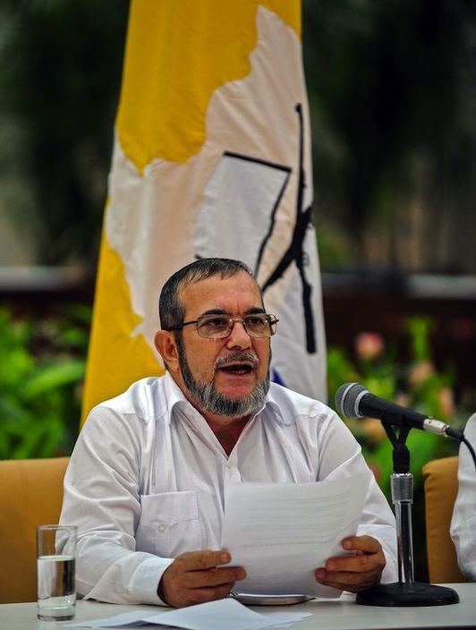 Rodrigo Londoño, ‘Timochenko’, jefe del Estado Mayor de las FARC. (Yamil LAGE/AFP PHOTO)