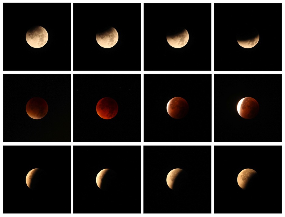 Combo de imágenes del eclipse lunar. (Daniel ROLAND/AFP) 