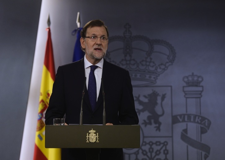 Mariano Rajoy, durante su comparecencia de ayer. Pierre-Philippe MARCOU /AFP)