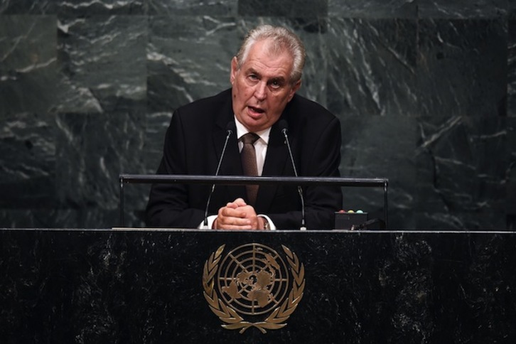 El presidente checo, Milos Zeman, en una reciente intervención en la ONU. (Jewel SAMAD / AFP)