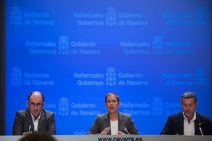 Comparecencia de Uxue Barkos, Manu Ayerdi y Miguel Laparra. (Jagoba MANTEROLA/ARGAZKI PRESS)