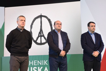 Urkullu, Ortuzar y Esteban durante el acto del PNV. (Andoni CANELLADA / ARGAZKI PRESS)