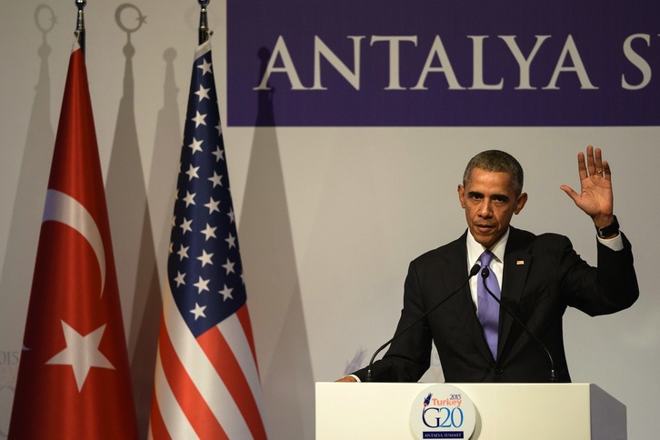 Obama durante su comparecencia en la cumbre del G20 en Antalya. (Ozan KOSE / AFP) 