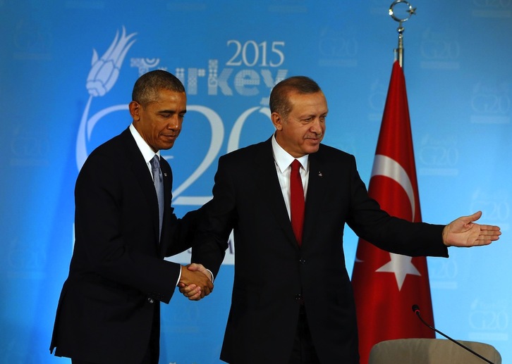 Obama y Erdogan, durante la pasada reunión del G20. (Murat KAYNAK / AFP)
