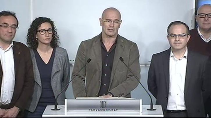 Raül Romeva, durante la rueda de prensa de este mediodía. (PARLAMENT)