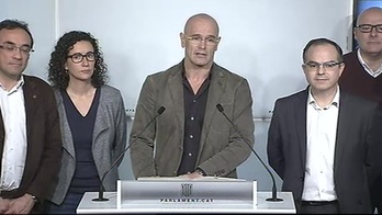 Raül Romeva, durante la rueda de prensa de este mediodía. (PARLAMENT)