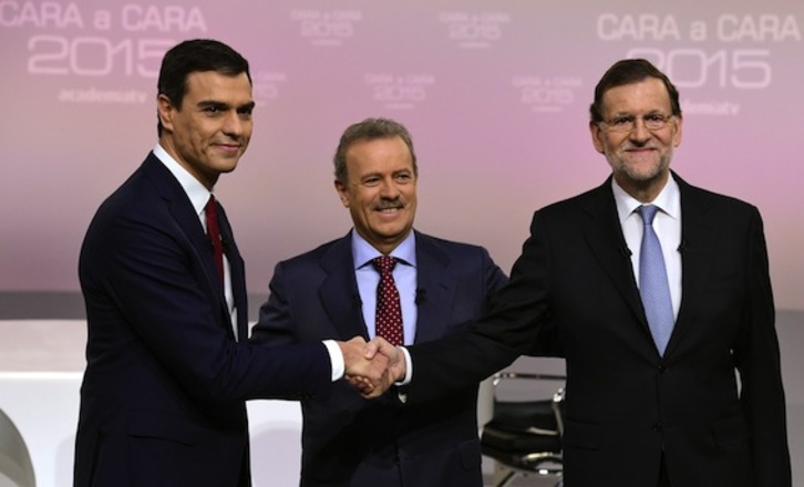 Mariano Rajoy y Pedro Sánchez, durante el debate cara a cara durante la campaña. (Javier SORIANO/AFP)
