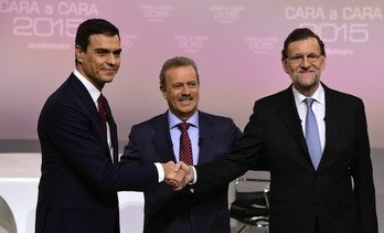Mariano Rajoy y Pedro Sánchez, durante el debate cara a cara durante la campaña. (Javier SORIANO/AFP)